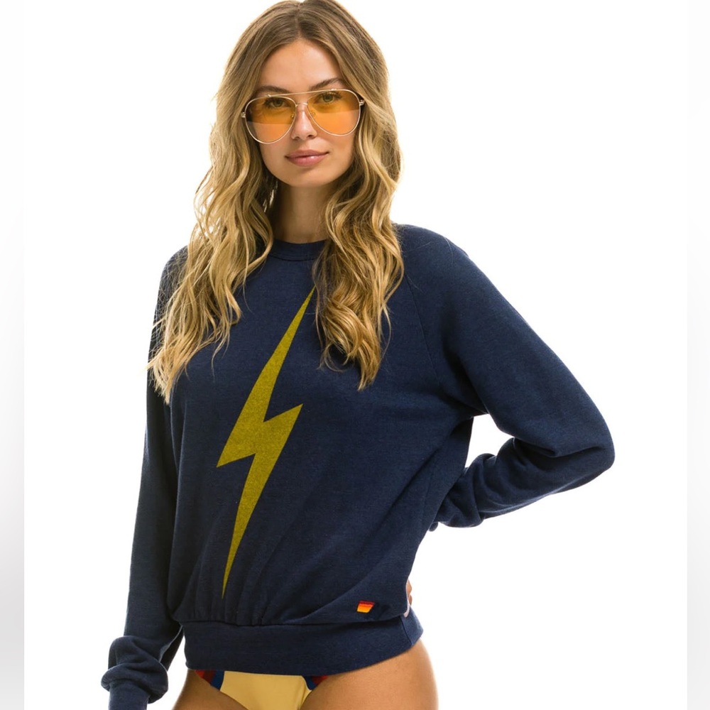 Aviator Nation Navy Sweatshirt with Gold Bolt